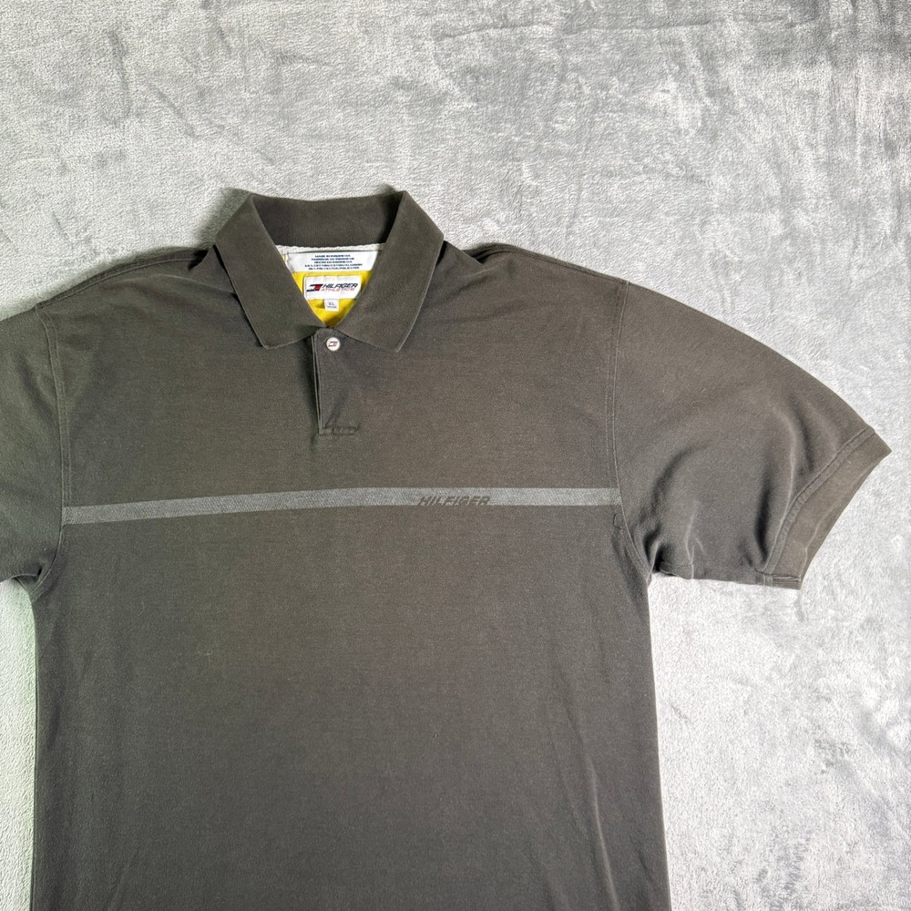 Vtg Y2K Tommy Hilfiger Athletics Polo Shirt Striped Casual Top Olive Green XL